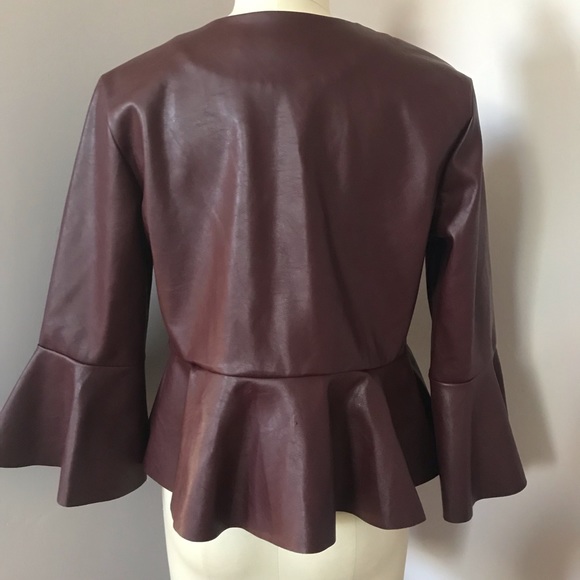 DO + BE Maroon Purple Faux Leather Peplum Blazer M - Picture 3 of 6